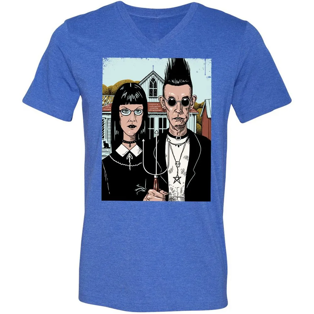 Unisex V-Neck T-Shirt - 5EA5DYBF - Heather True Royal - 14