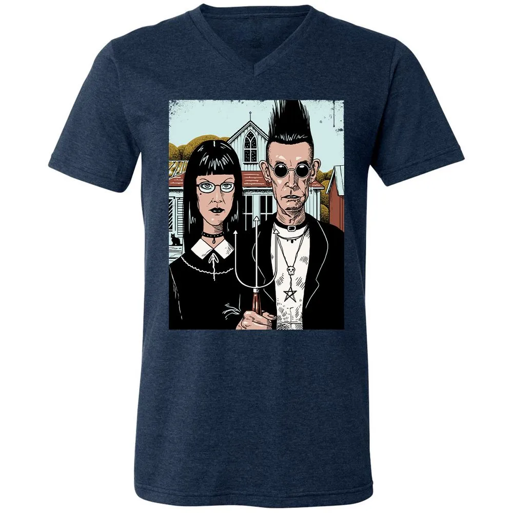 Unisex V-Neck T-Shirt - 5EA5DYBF - Heather Navy - 15