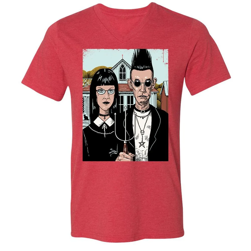 Unisex V-Neck T-Shirt - 5EA5DYBF - Heather Red - 16