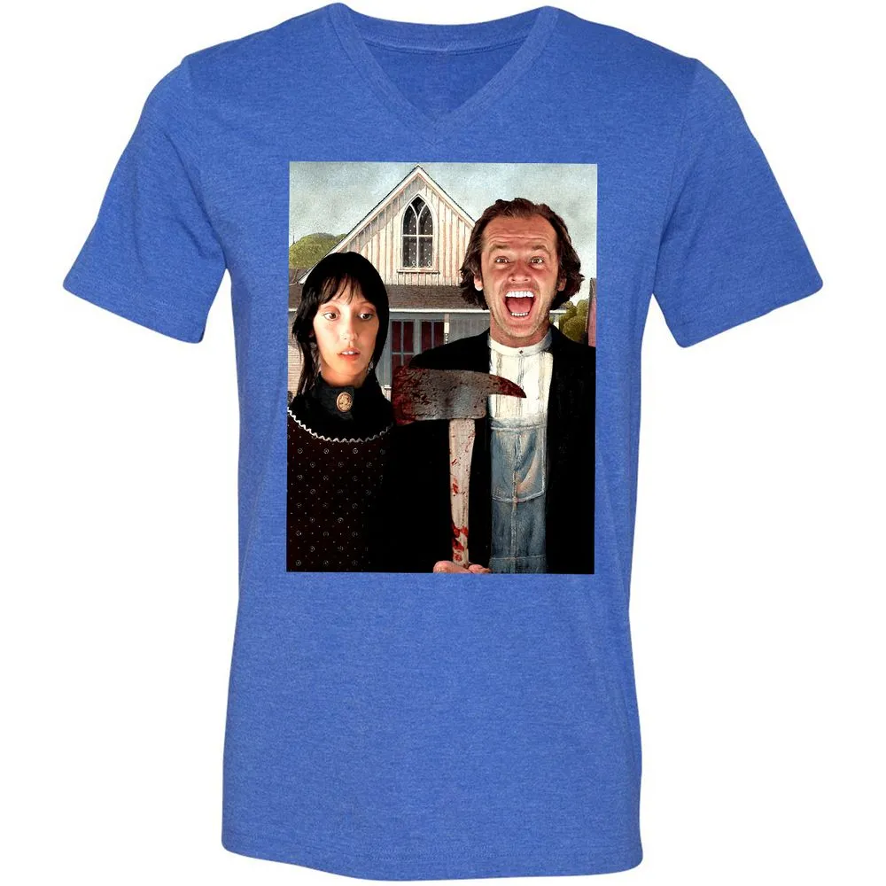 Unisex V-Neck T-Shirt - T1BJ8QQF - Heather True Royal - 14
