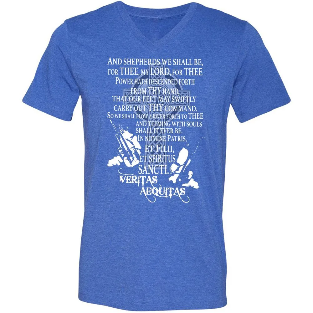 Unisex V-Neck T-Shirt - Black - Heather True Royal - 14