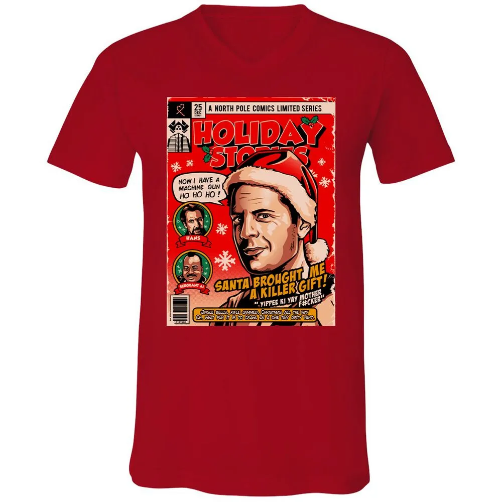 Unisex V-Neck T-Shirt - B8TQ1C52 - Red - 3