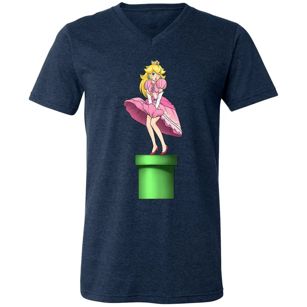 Unisex V-Neck T-Shirt - B6K4W2FP - Heather Navy - 15