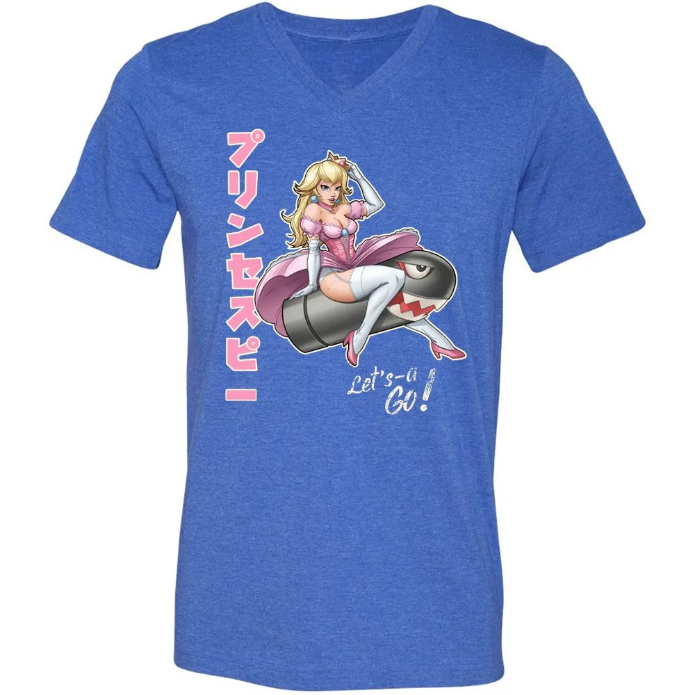 Unisex V-Neck T-Shirt - 6PEE93JC - Heather True Royal - 14