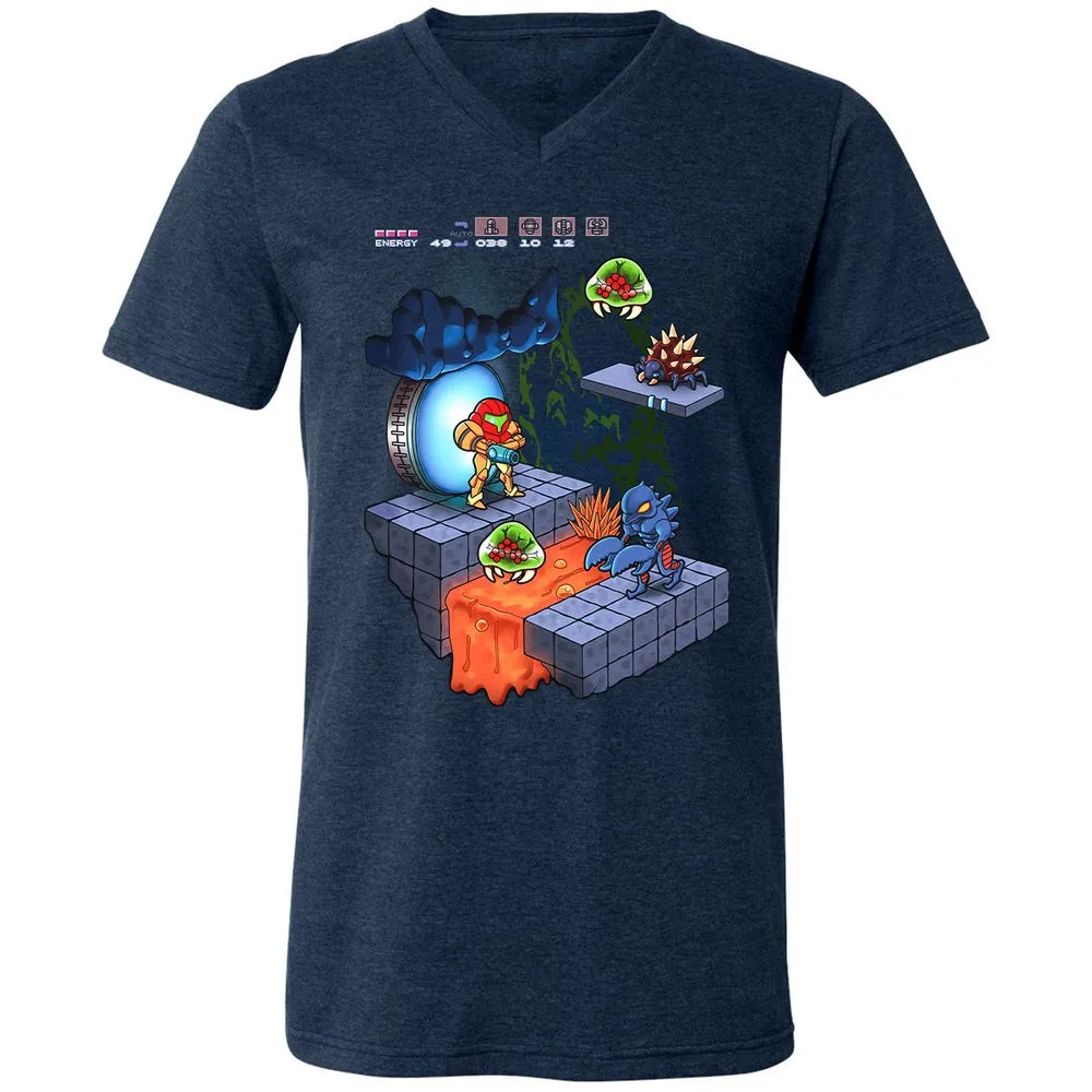 Unisex V-Neck T-Shirt - K3GPFWZM - Heather Navy - 15