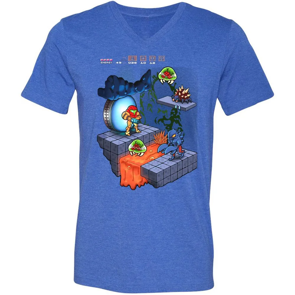 Unisex V-Neck T-Shirt - K3GPFWZM - Heather True Royal - 14