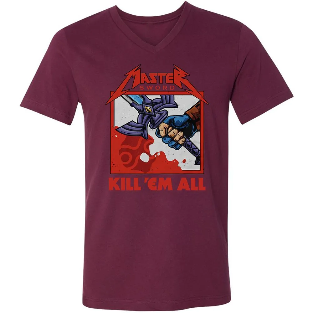 Unisex V-Neck T-Shirt - KDNRBUK7 - Maroon - 6