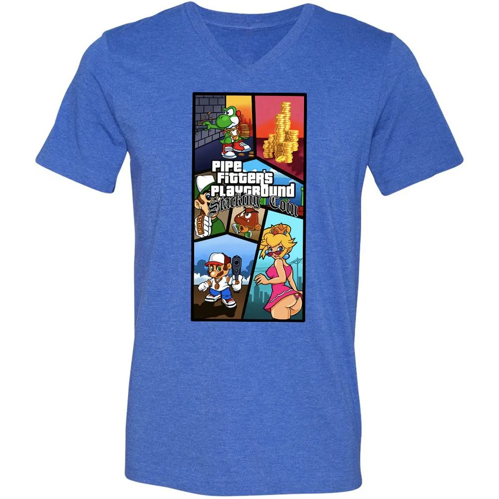 Unisex V-Neck T-Shirt - DYXCW3KN - Heather True Royal - 14