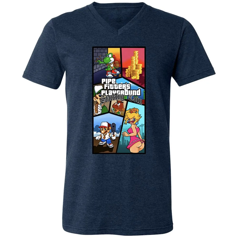 Unisex V-Neck T-Shirt - DYXCW3KN - Heather Navy - 15