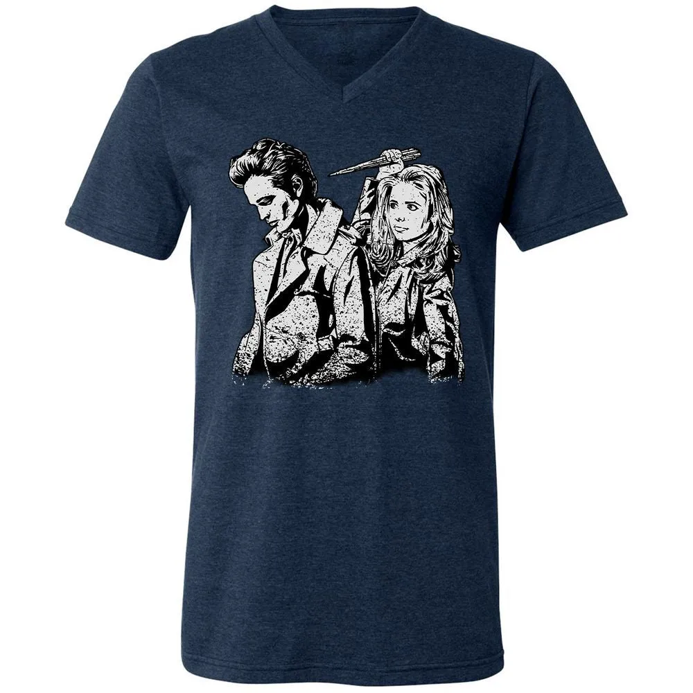 Unisex V-Neck T-Shirt - Y1GZSW33 - Heather Navy - 15