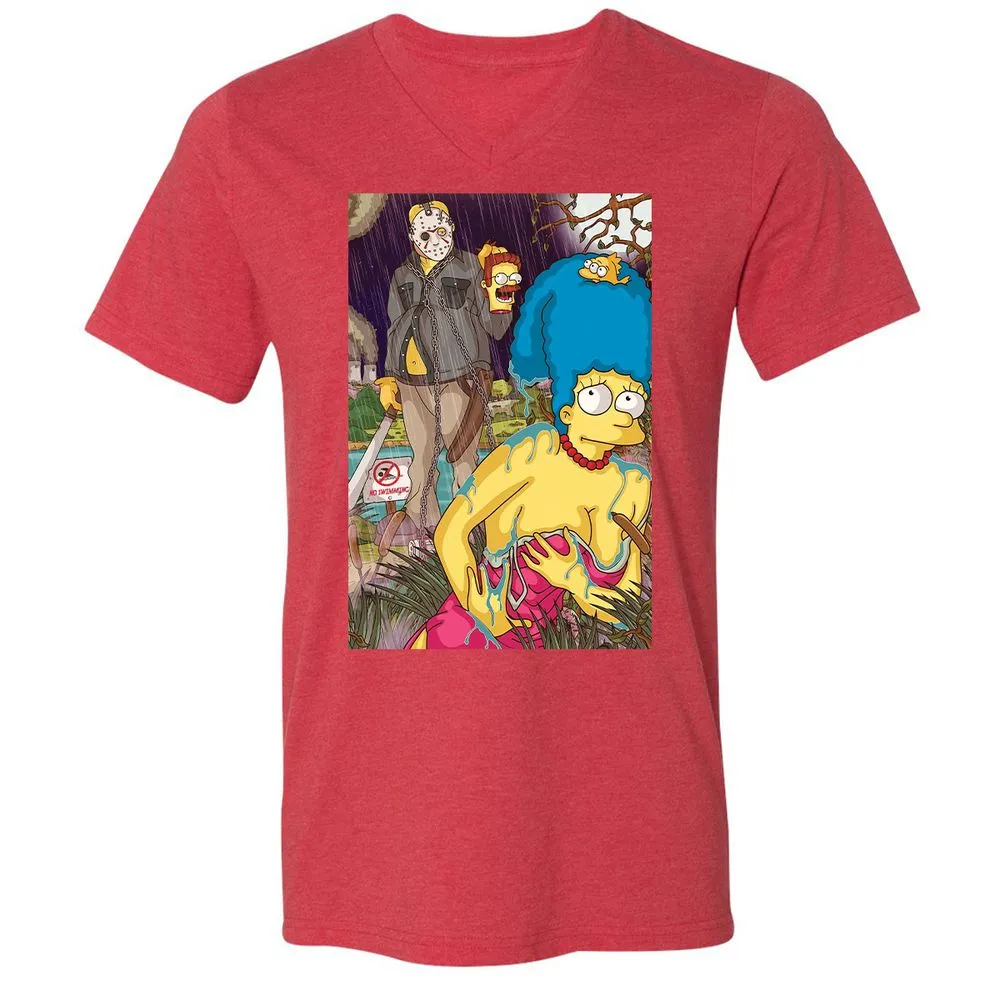 Unisex V-Neck T-Shirt - J6YJGGM2 - Heather Red - 16
