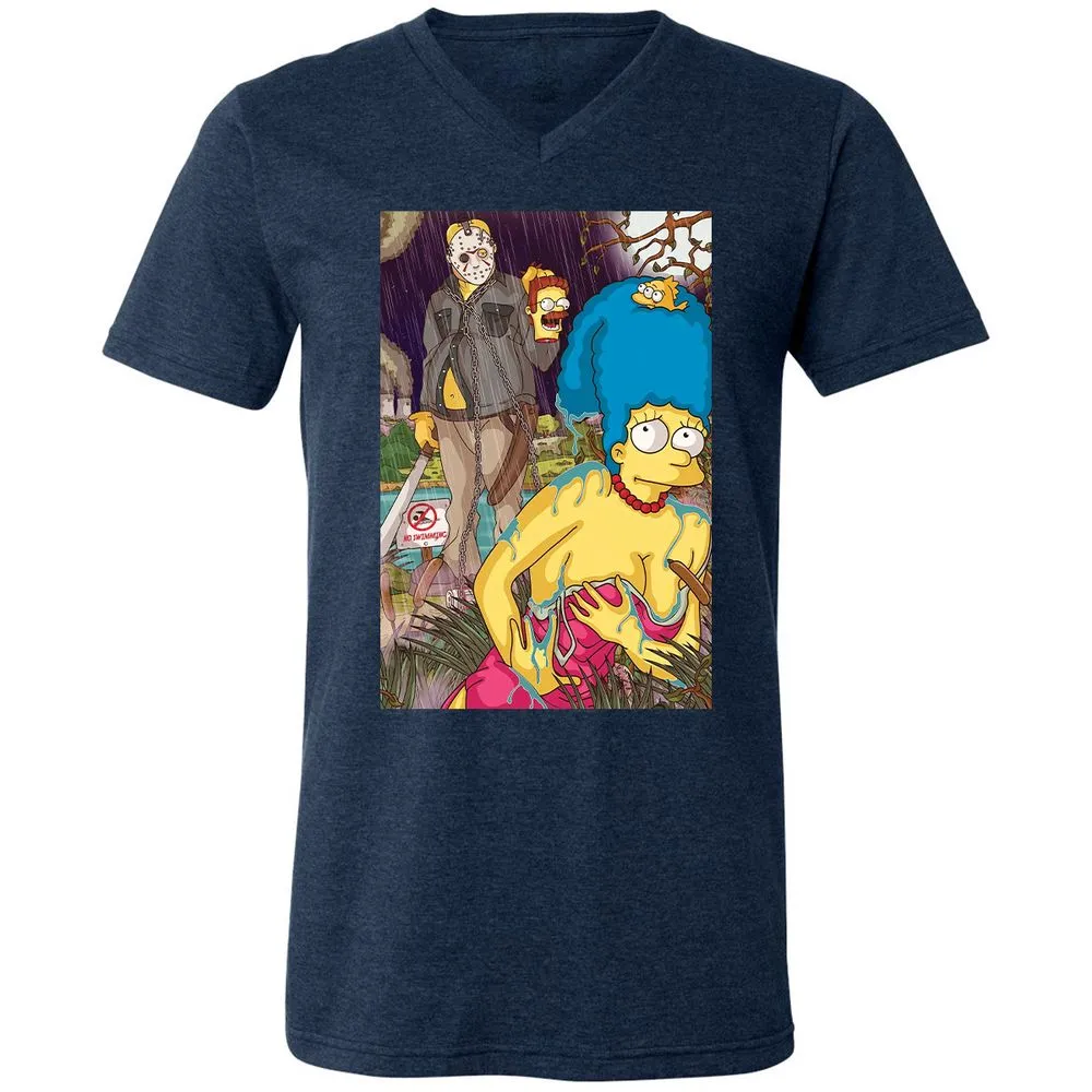 Unisex V-Neck T-Shirt - J6YJGGM2 - Heather Navy - 15