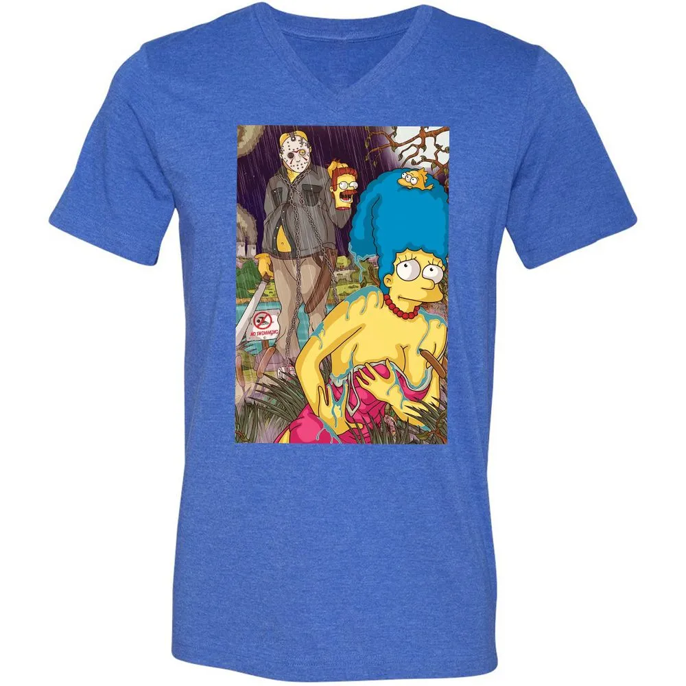 Unisex V-Neck T-Shirt - J6YJGGM2 - Heather True Royal - 14