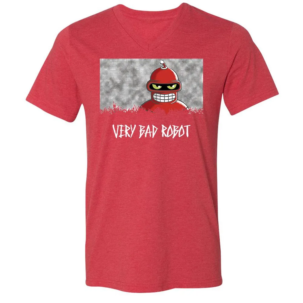 Unisex V-Neck T-Shirt - Black - Heather Red - 16