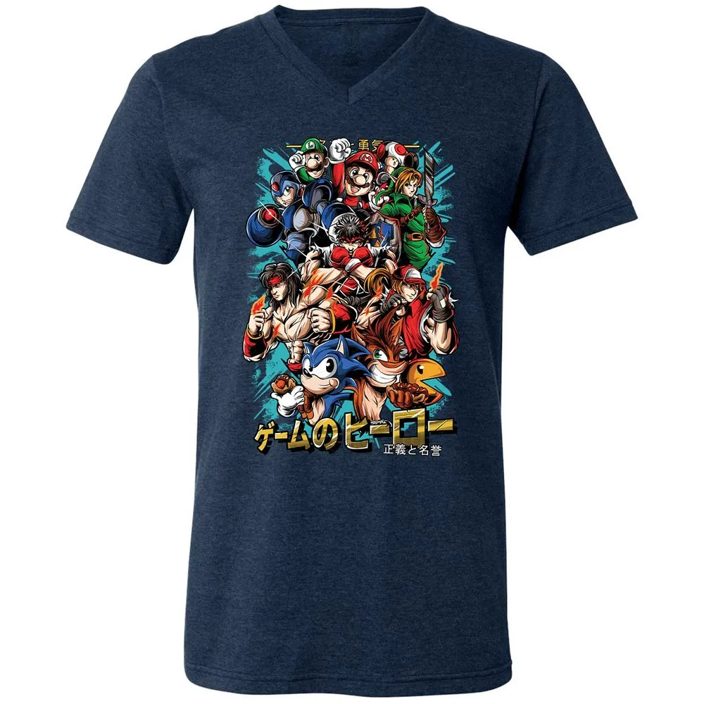 Unisex V-Neck T-Shirt - CK97M7JG - Heather Navy - 15