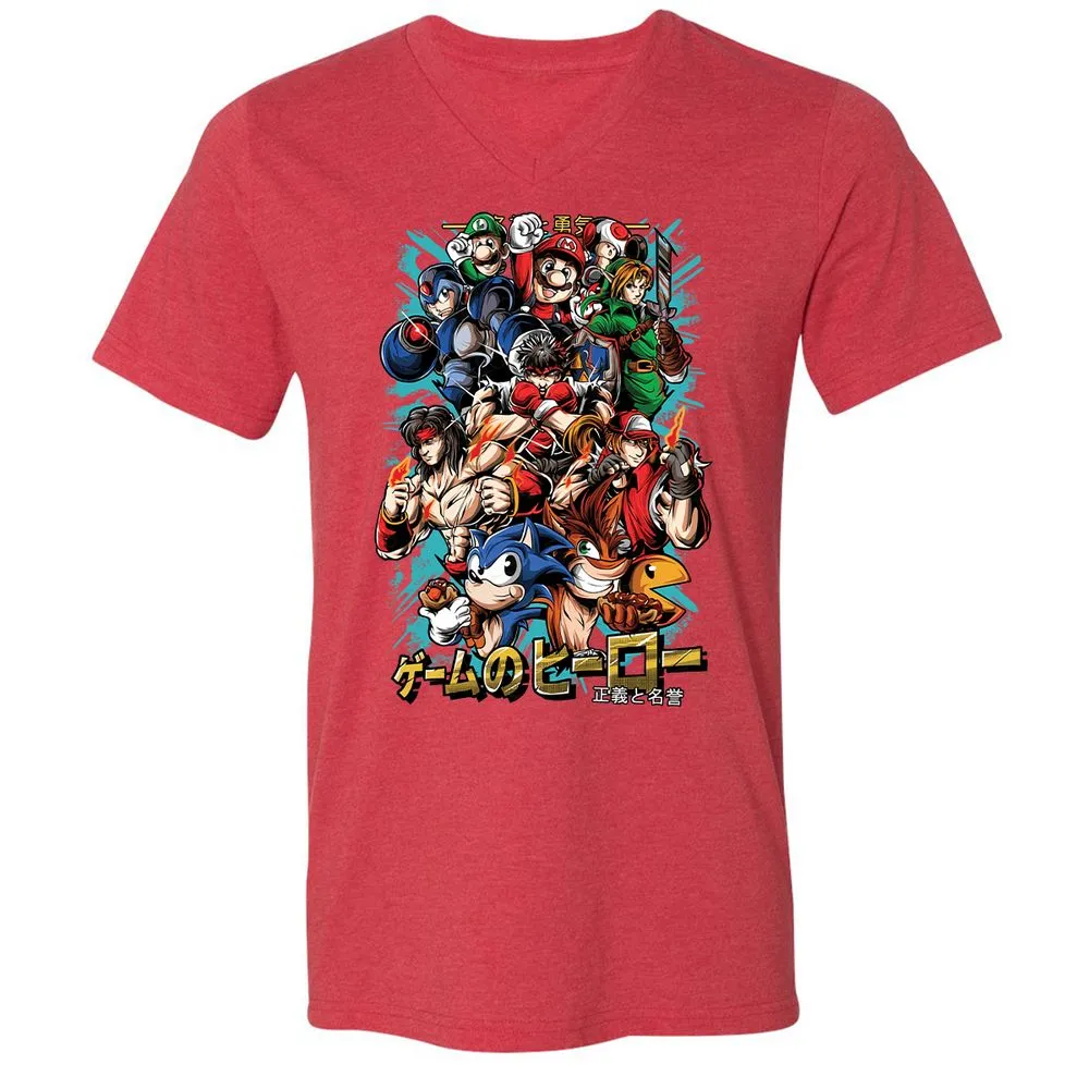 Unisex V-Neck T-Shirt - CK97M7JG - Heather Red - 16