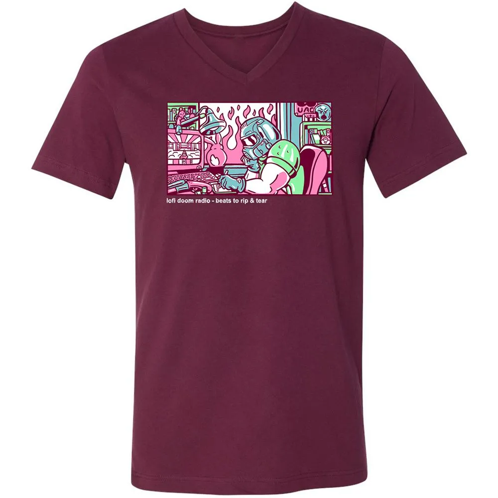 Unisex V-Neck T-Shirt - TUNX2Q7A - Maroon - 6