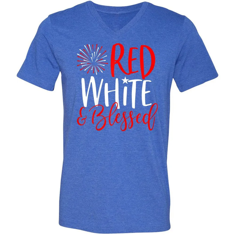 Unisex V-Neck T-Shirt - 5SPZF4MN - Heather True Royal - 14