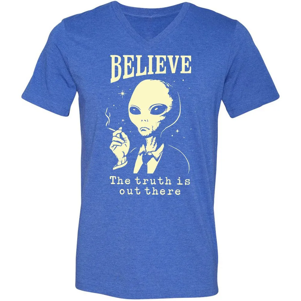 Unisex V-Neck T-Shirt - SNB6TE8J - Heather True Royal - 14