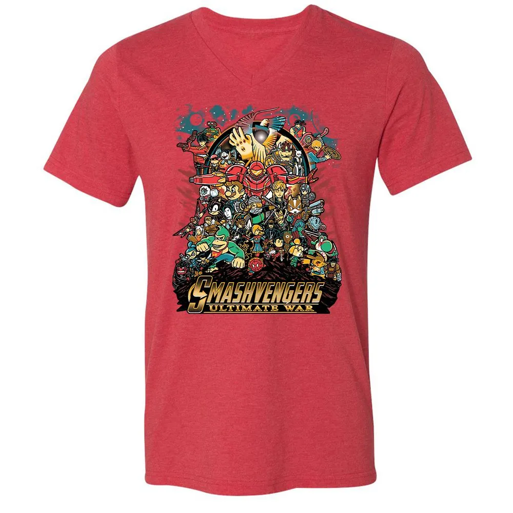Unisex V-Neck T-Shirt - M4LCAVR5 - Heather Red - 16