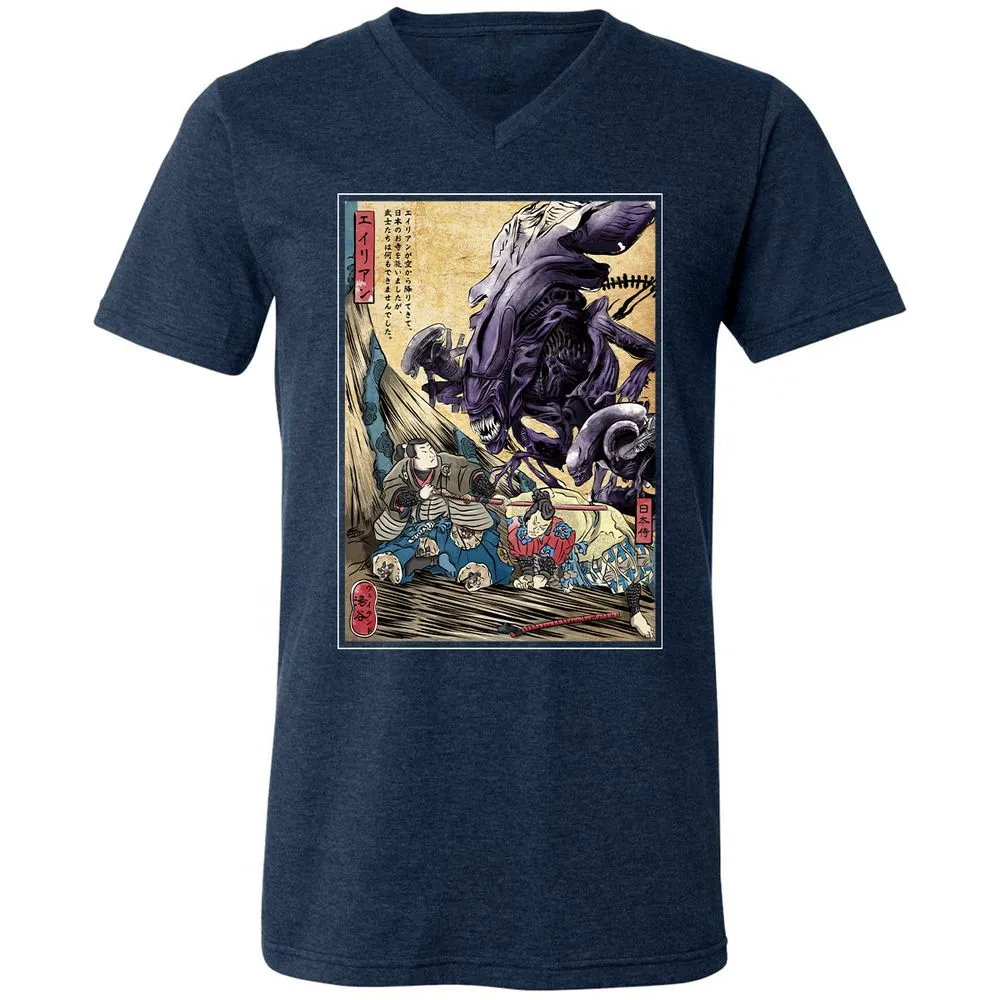 Unisex V-Neck T-Shirt - T66RFLWZ - Heather Navy - 15