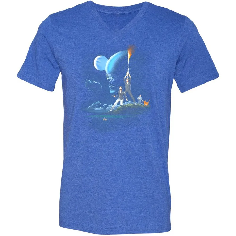 Unisex V-Neck T-Shirt - DJBBM2E9 - Heather True Royal - 14