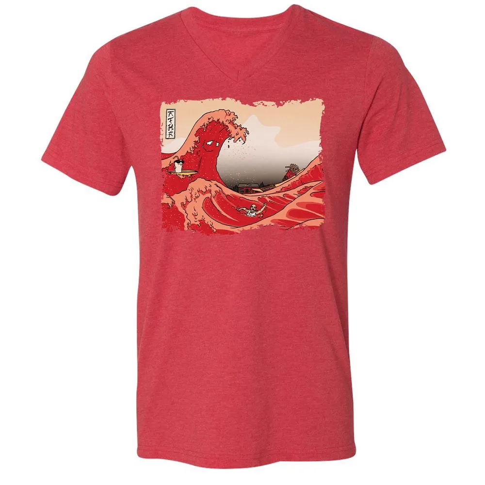 Unisex V-Neck T-Shirt - M1HUX3V8 - Heather Red - 16