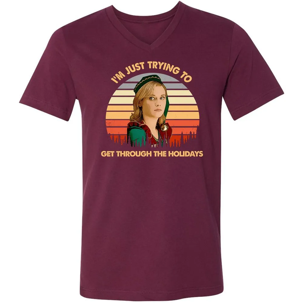 Unisex V-Neck T-Shirt - 12Y2E433 - Maroon - 6