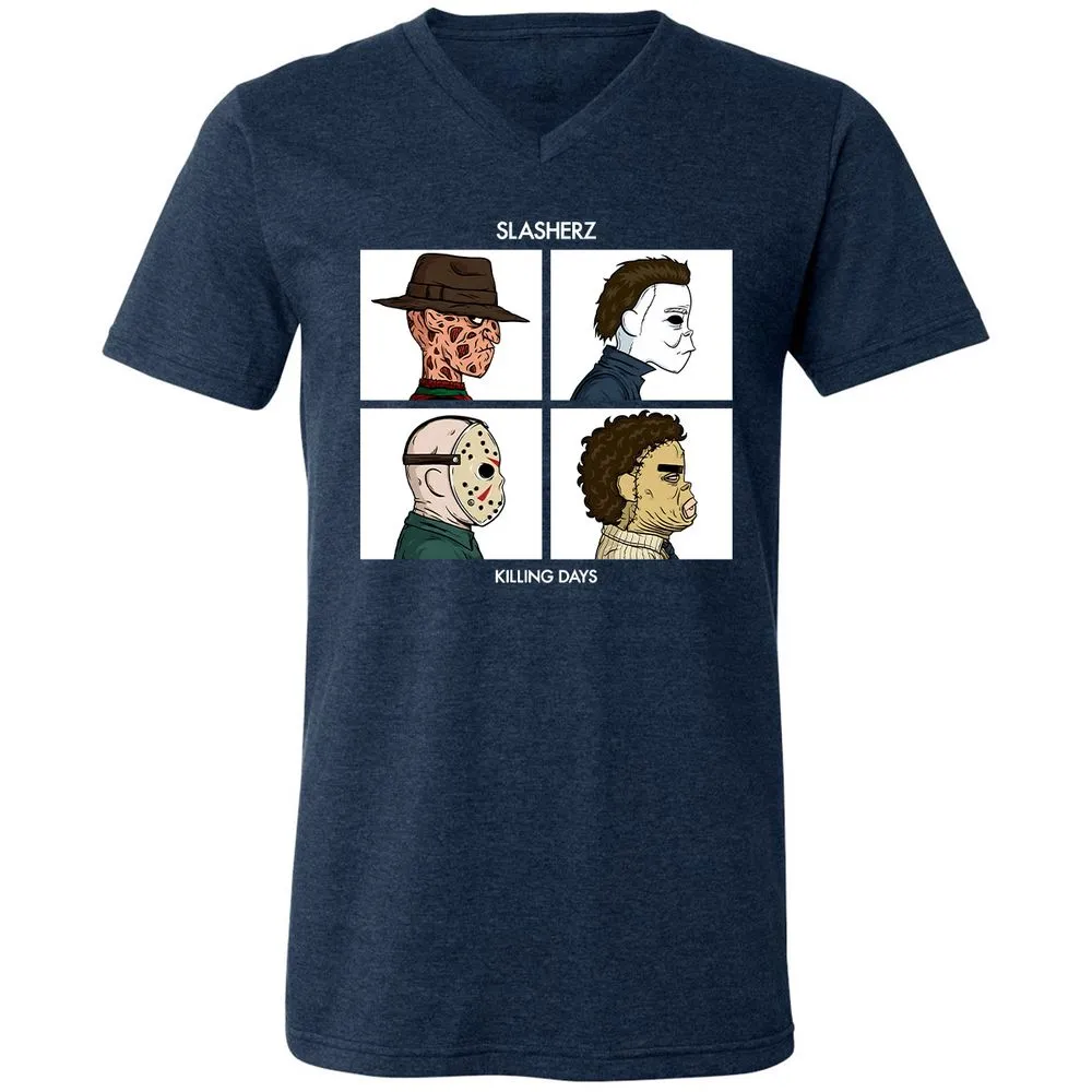 Unisex V-Neck T-Shirt - D9KU5CVK - Heather Navy - 15