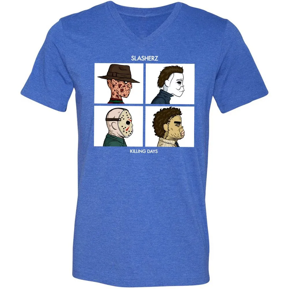 Unisex V-Neck T-Shirt - D9KU5CVK - Heather True Royal - 14