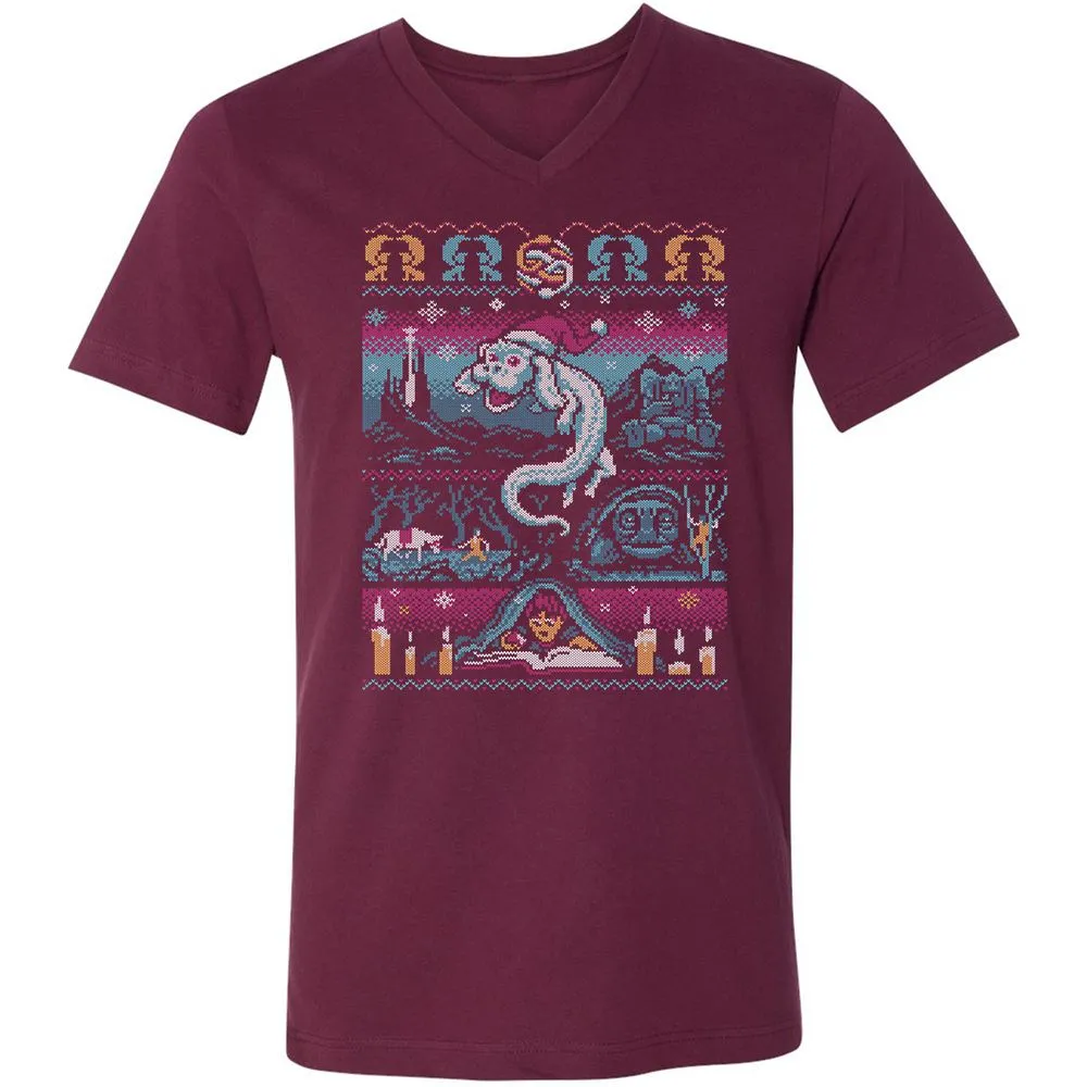 Unisex V-Neck T-Shirt - 9ZKDRY92 - Maroon - 6