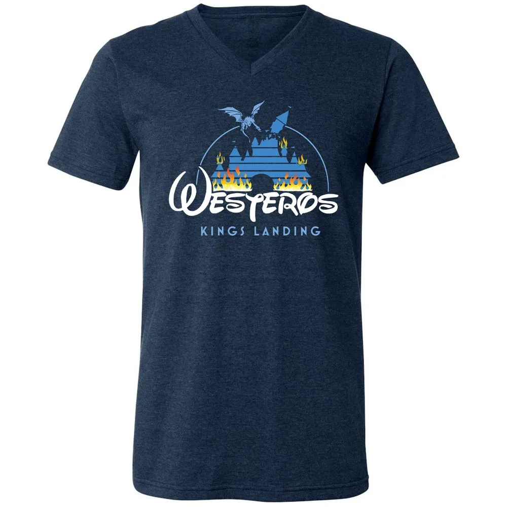 Unisex V-Neck T-Shirt - UCTALBPQ - Heather Navy - 15