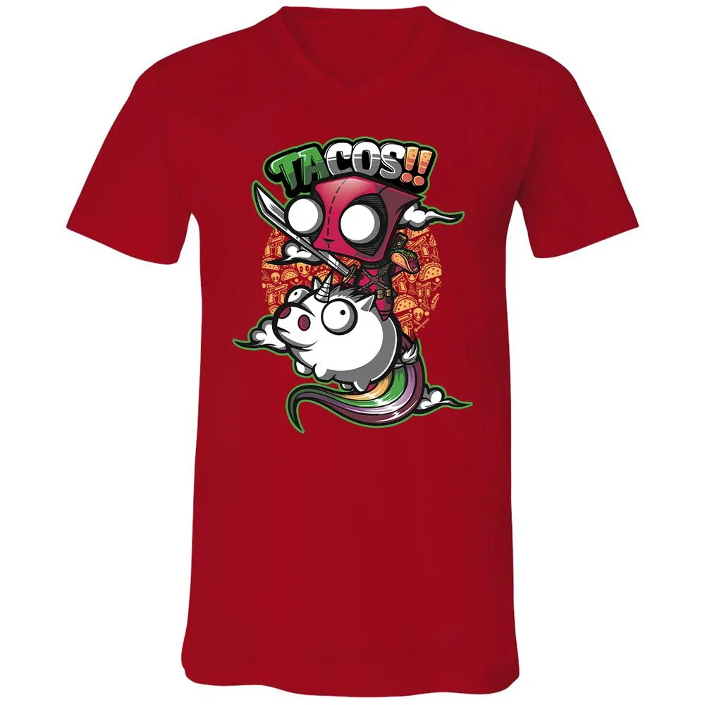 Unisex V-Neck T-Shirt - HBZCTNRH - Red - 3