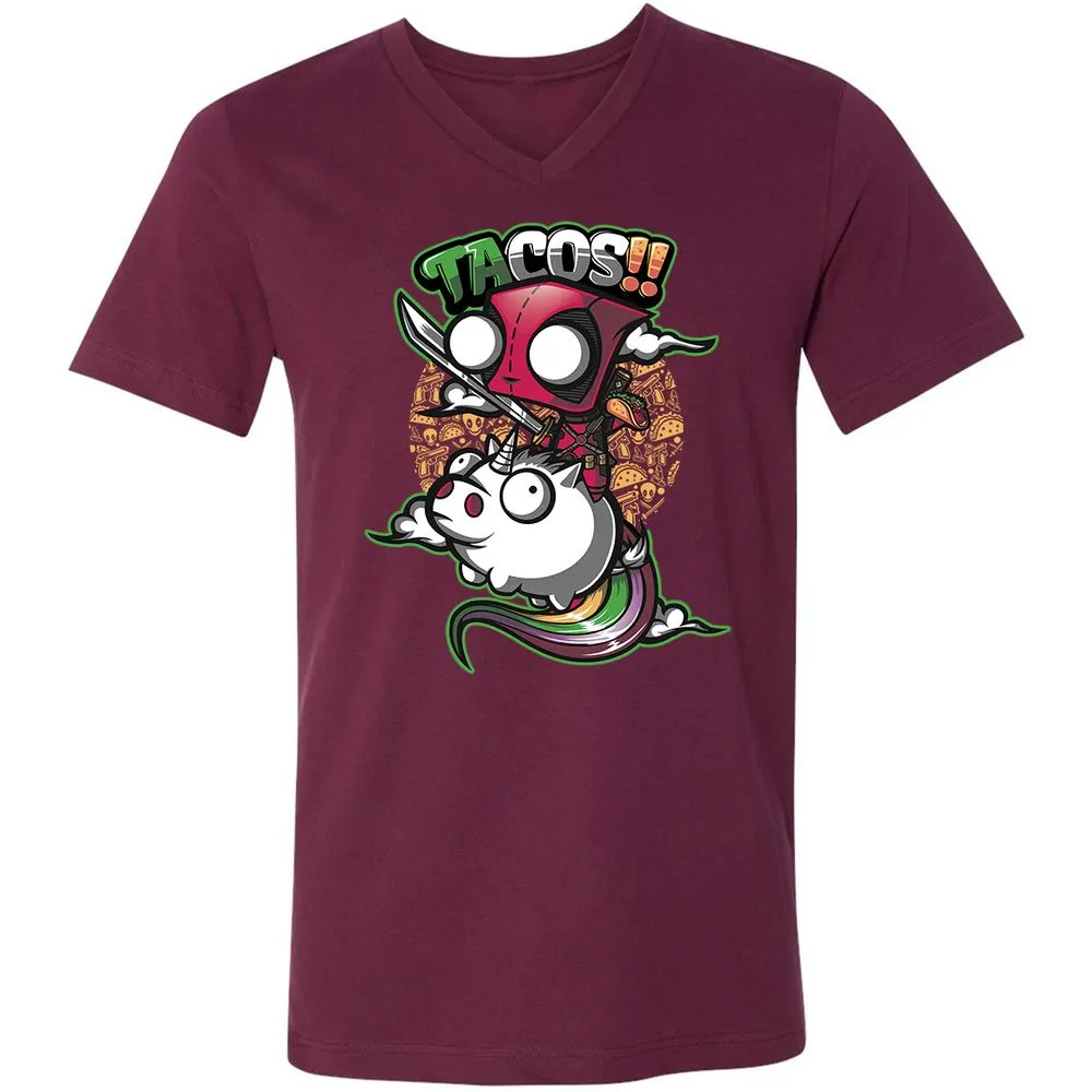 Unisex V-Neck T-Shirt - HBZCTNRH - Maroon - 6