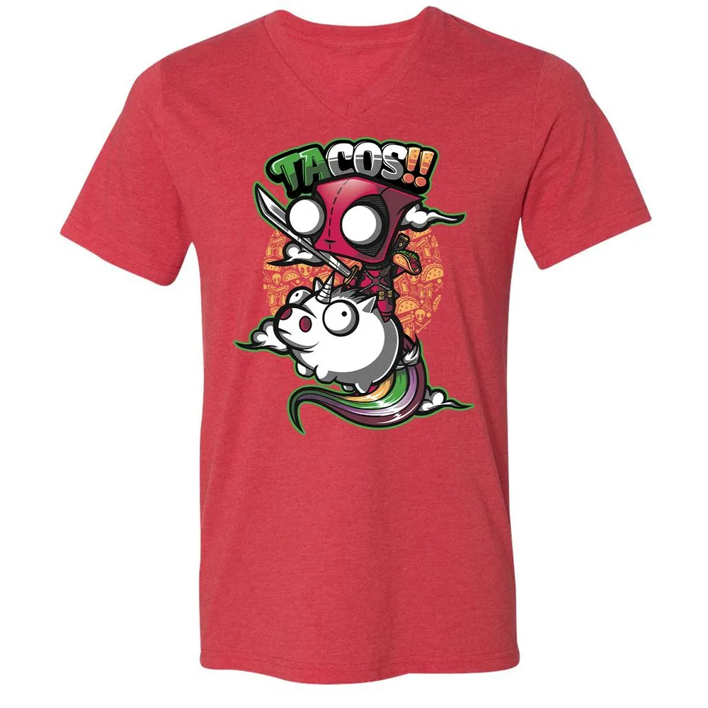Unisex V-Neck T-Shirt - HBZCTNRH - Heather Red - 16