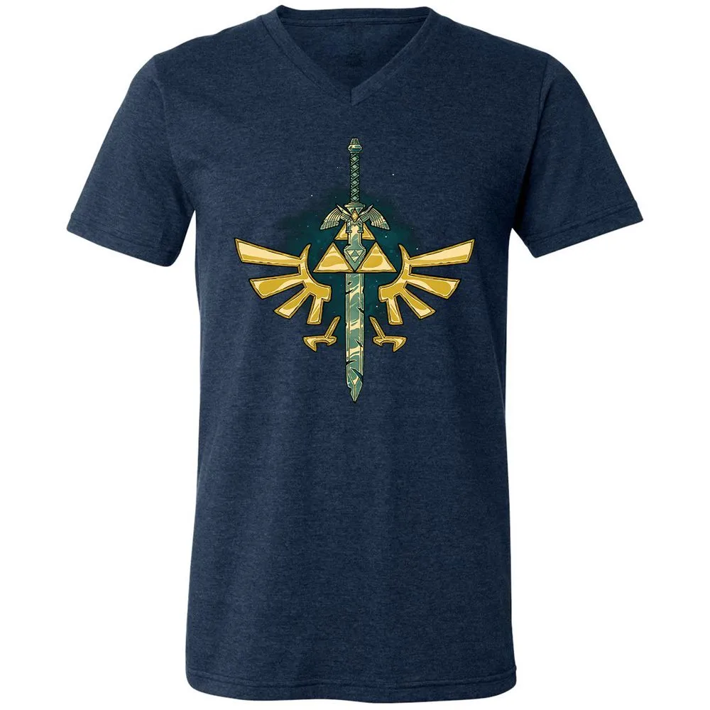 Unisex V-Neck T-Shirt - JHB2CGC4 - Heather Navy - 15