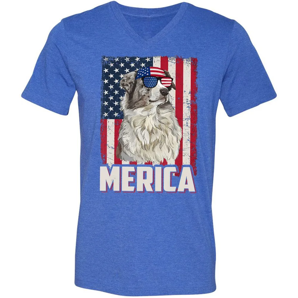 Unisex V-Neck T-Shirt - CQR7MUMW - Heather True Royal - 14