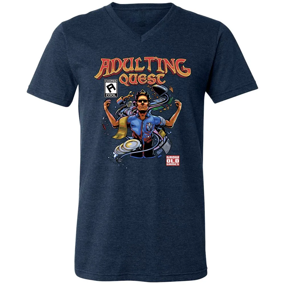 Unisex V-Neck T-Shirt - YJALKNAP - Heather Navy - 15