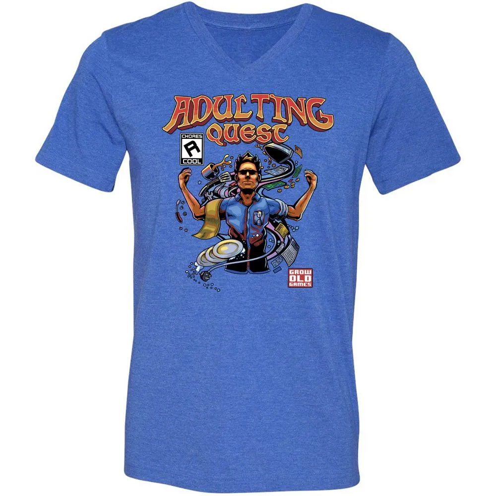 Unisex V-Neck T-Shirt - YJALKNAP - Heather True Royal - 14