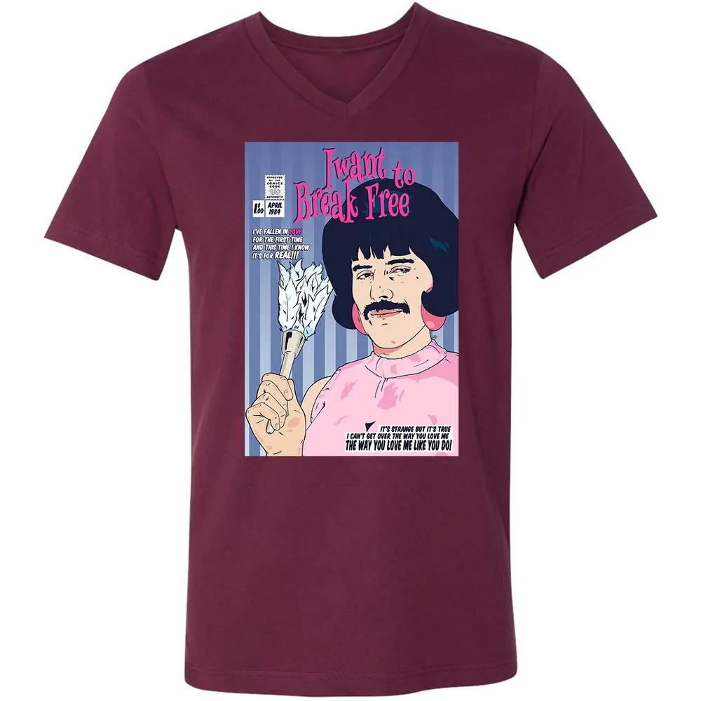 Unisex V-Neck T-Shirt - GGVQ9WXT - Maroon - 6