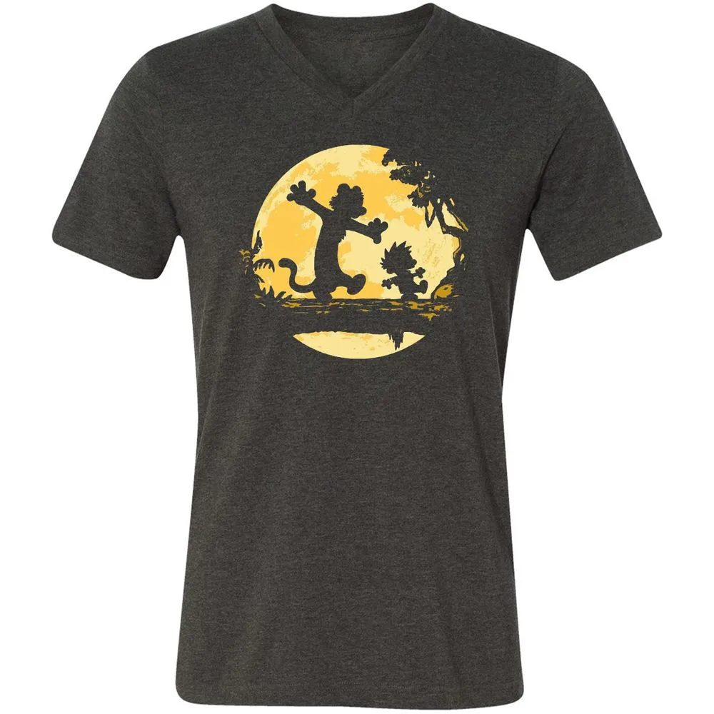 Unisex V-Neck T-Shirt - 7Y8HX3AQ - Dark Grey Heather - 8