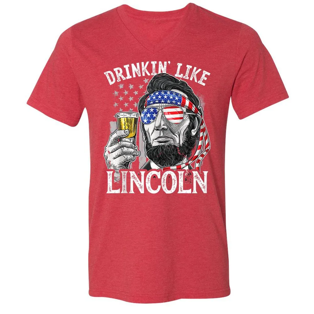 Unisex V-Neck T-Shirt - BAGSCTKH - Heather Red - 16