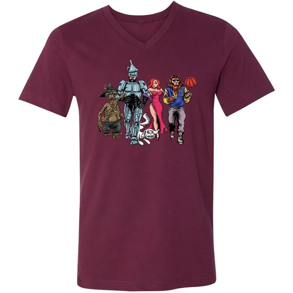 Unisex V-Neck T-Shirt - WKZJNMUW - Maroon - 6