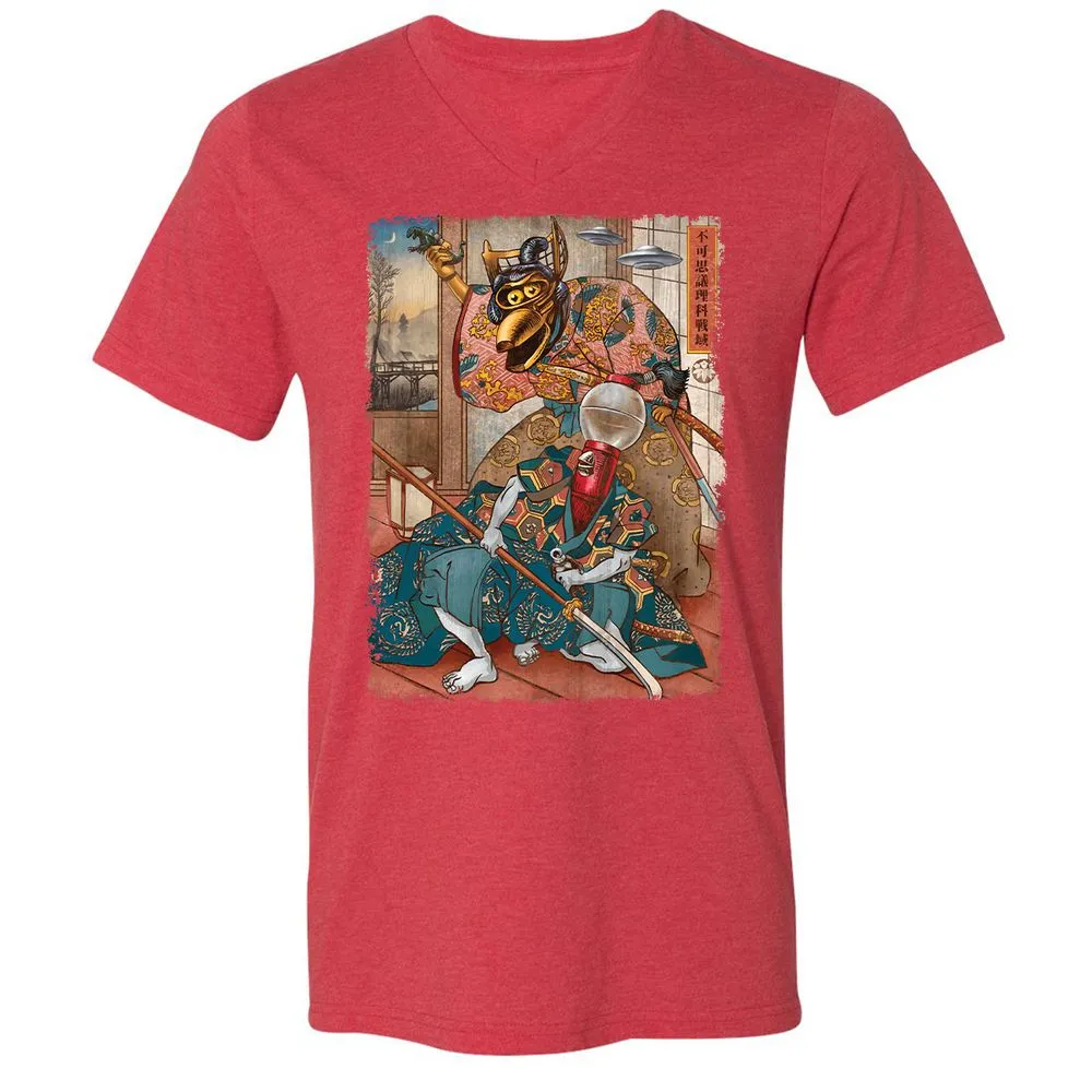 Unisex V-Neck T-Shirt - W9TTMX4X - Heather Red - 16