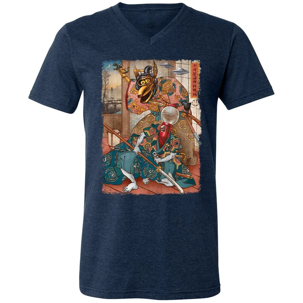 Unisex V-Neck T-Shirt - W9TTMX4X - Heather Navy - 15