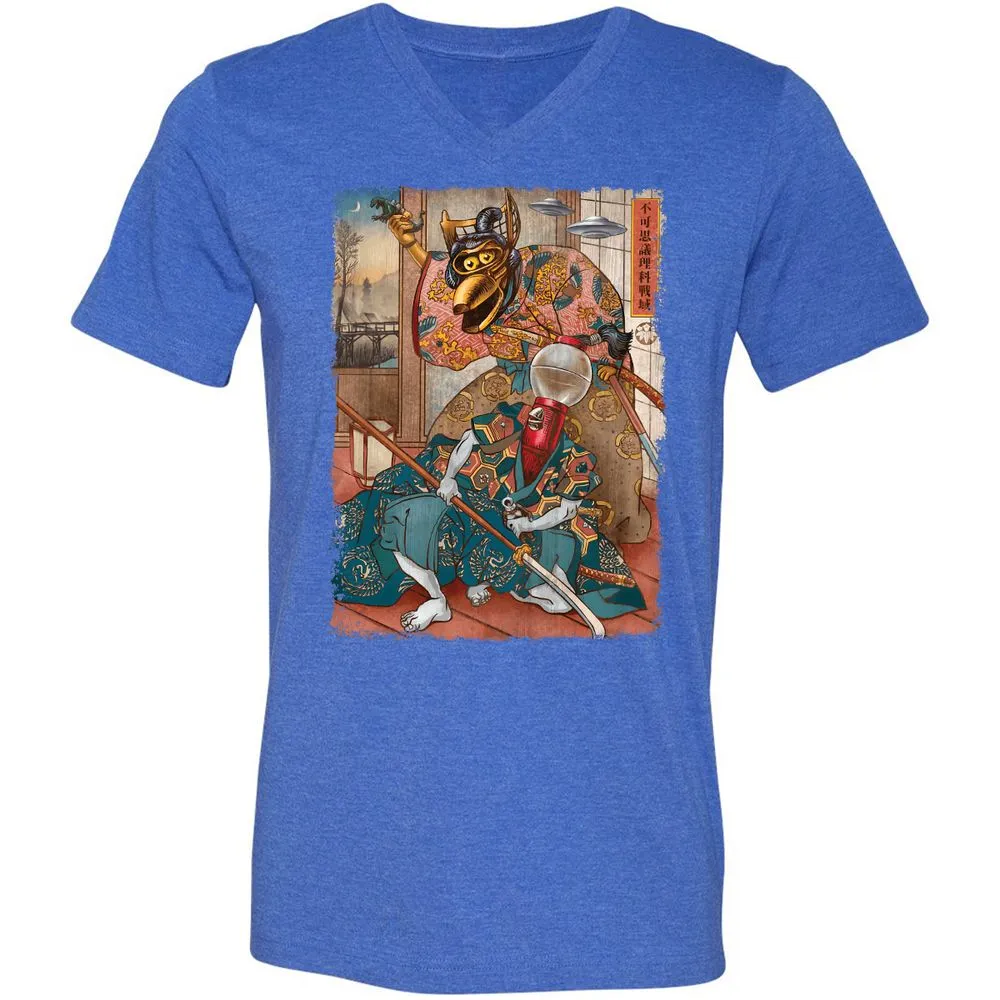 Unisex V-Neck T-Shirt - W9TTMX4X - Heather True Royal - 14