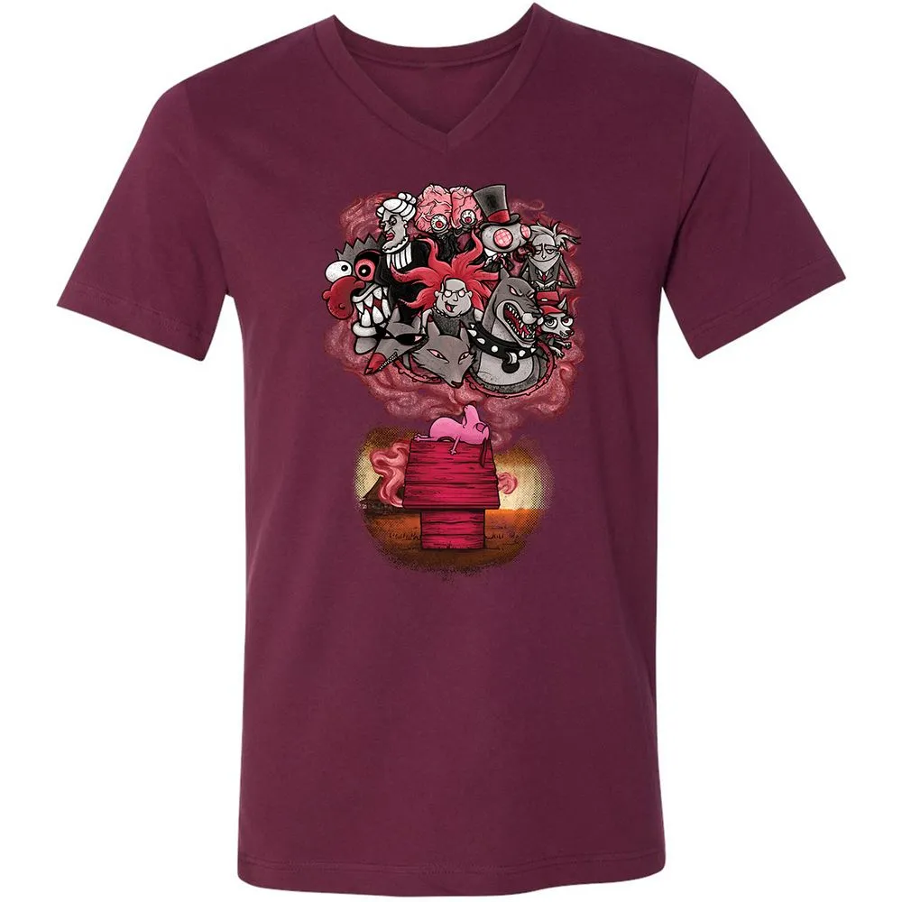 Unisex V-Neck T-Shirt - 7XVA3XHJ - Maroon - 6
