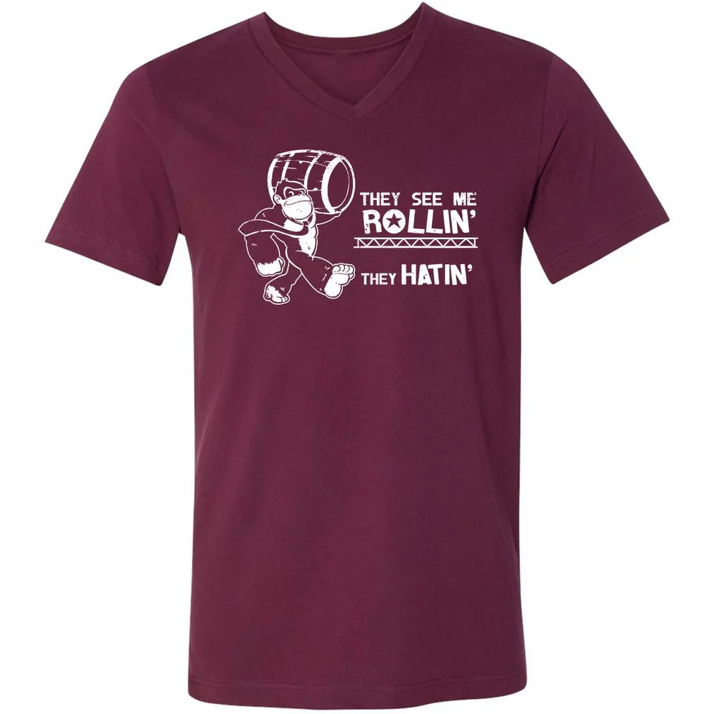 Unisex V-Neck T-Shirt - 9G341W7T - Maroon - 6