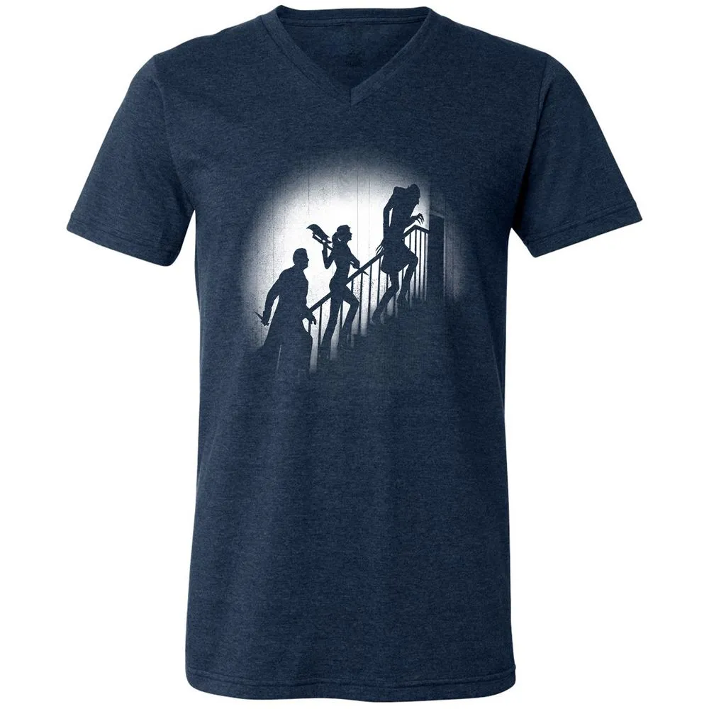 Unisex V-Neck T-Shirt - HCH9TXTT - Heather Navy - 15