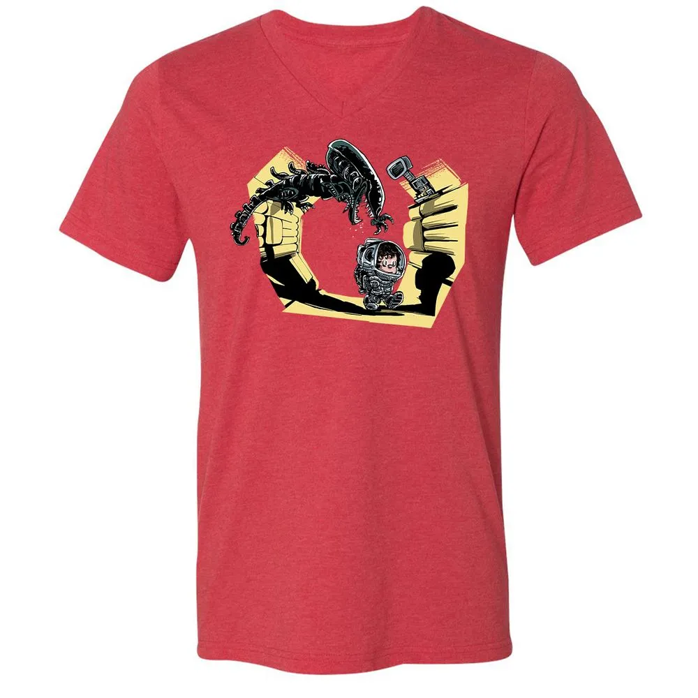 Unisex V-Neck T-Shirt - DRGMET7F - Heather Red - 16
